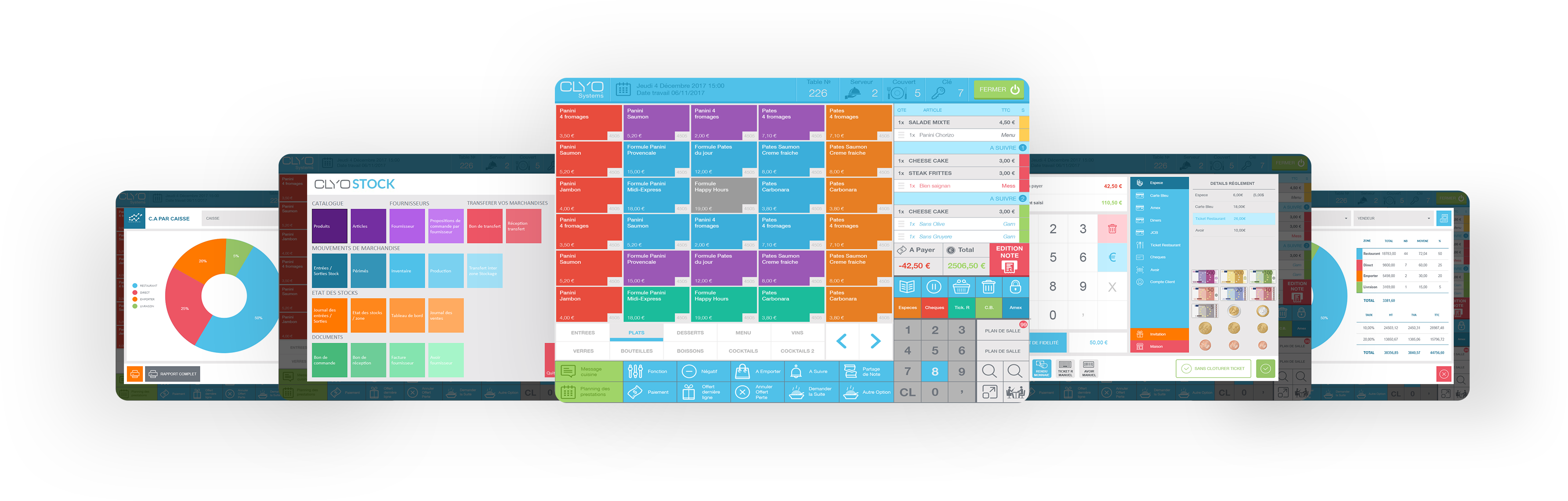 Visuels de différentes fonctions d'un logiciel de caisse Clyo Systems