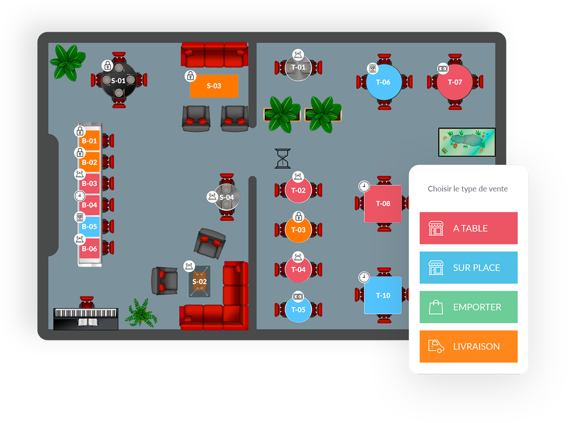 Illustration du plan de restaurant dans le logiciel Clyo Systems