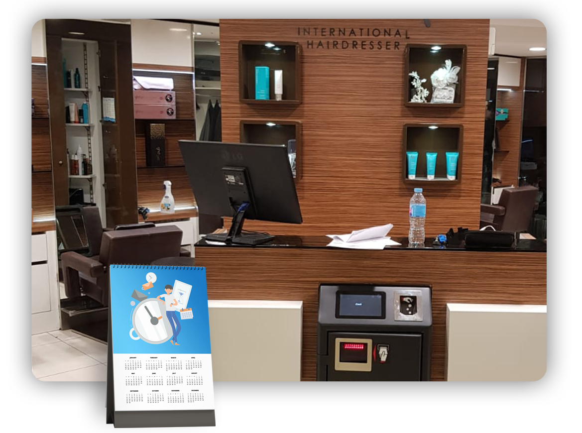 Accueil salon de coiffure équipé d'une caisse Clyo systems