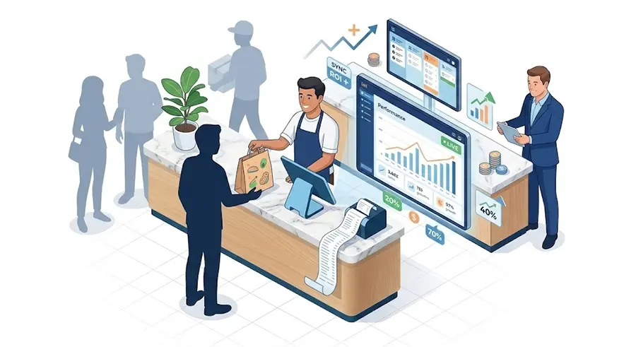 Lancement opérationnel d'un restaurant avec suivi en temps réel des ventes et du ROI sur écran de contrôle